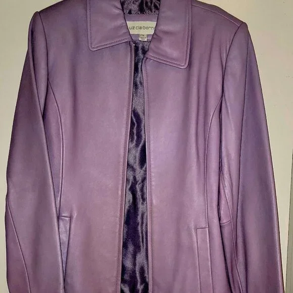 NEVER WORN - VINTAGE LIZ CLAIBORNE LAVENDER LEATHER JACKET - SIZE MEDIUM - Picture 10 of 11